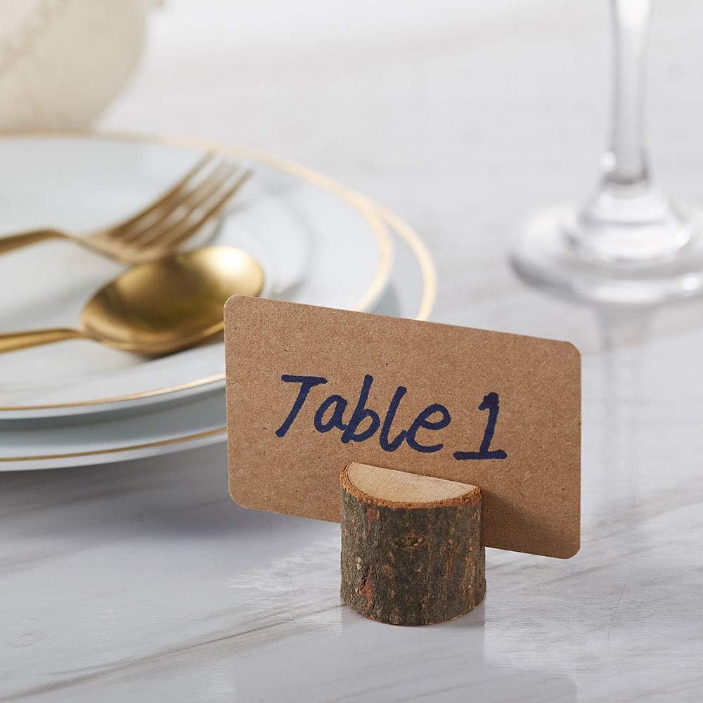 Toncoo Wood Place Card Holders, 10Pcs Premium Rustic Table Number Holders and 20Pcs Kraft Table Place Cards, Wood Photo Holders, Ideal for Wedding Party Table Name and More: Home & Kitchen