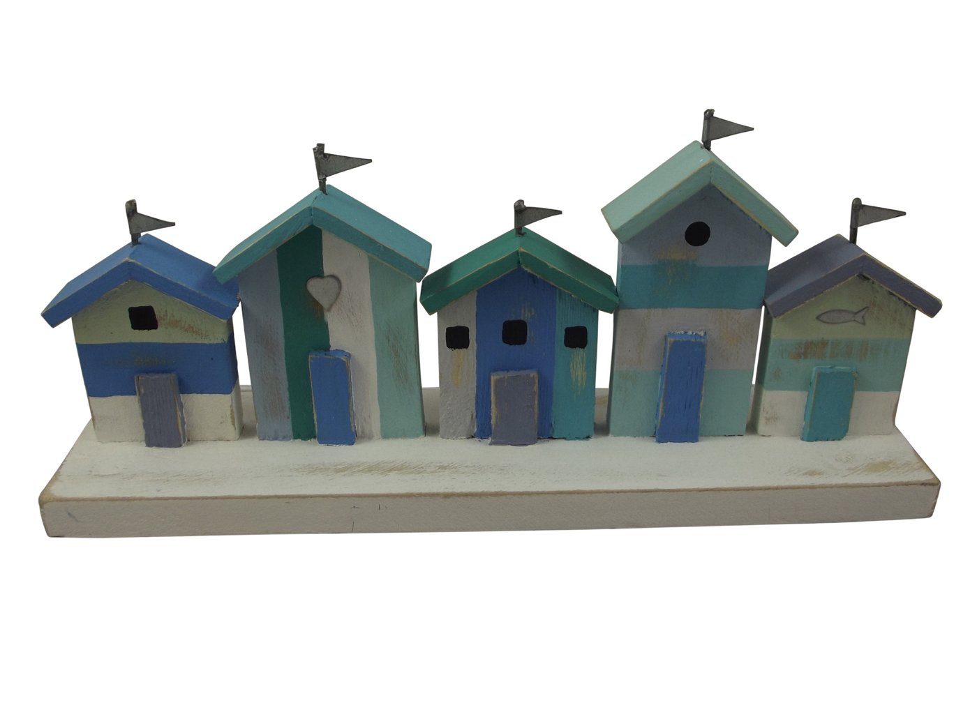 Shoeless Joe Five Marine Coloured Beach Huts in a Row