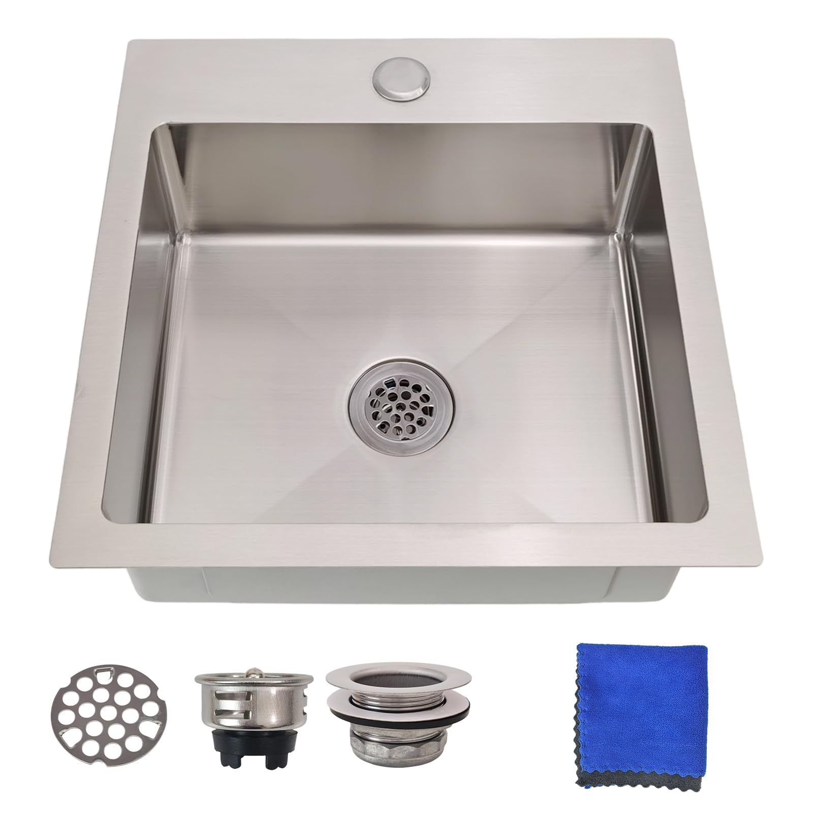 Photo 1 of 15 Inch Drop In Bar Sink – Delironexu 18 Gauge Stainless Steel Small Kitchen sinks & Small Bar Sink, 15"x15" Wet bar sink with 2" Drain Hole, Brushed Finish, Ideal for RV, Prep, and Outdoor Use