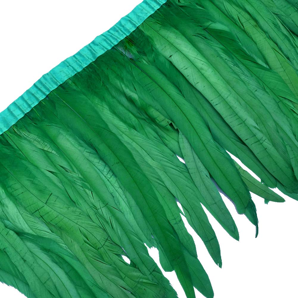 Sowder Rooster Hackle Feather Fringe Trim 10-12inch in Width Pack of 1 Yard(Dark Green)