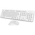 Wireless Keyboard Mouse Combo, 104 Keys Cute White Keyboard with Number Pad & Mouse for Windows, Computer, PC, Notebook, Laptop (White)