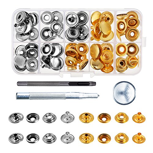 Outus 20 Set Press Studs Snap Fasteners No Sewing Clothing Snaps Button with Fixing Tool for Fabric, Leather Craft (15 mm)