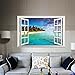 Winhappyhome Blue Sea Sky Beach Scene 3D Fake Window Wall Stickers for Bedroom Living Room Coffee Shop Background Removable Decor Art Decals