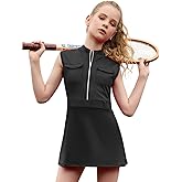 Perfashion Girls Tennis Dress Golf Outfit Zipper Athletic Dress with Built in Shorts Workout and Cargo Pockets 4-13Y