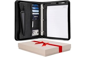 Forevermore Portfolios Portfolio Organizer - 3 Ring Binder with Notepad - 1.5 Inch Rings - Zippered Storage Pockets for Paper