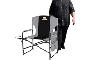 Colegence Oversized Directors Camping Chair Support 600 LBS, Heavy Duty Folding Outdoor Chairs with Detachable Side Pocket and Adjustable Side Table for Outside Beach,Lawn,Fishing (Black)