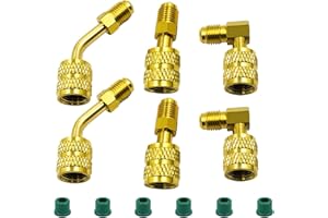 LYFLUX 6 PCS R410A Adapter, lufLux Mini Split Adapter, Thimble 5/16 inches SAE Female to 1/4 inches SAE Male Flare for Air Conditioners HVAC (2 Straight Adapter + 2 Curved Adapter + 2 Right Angle Adapter)