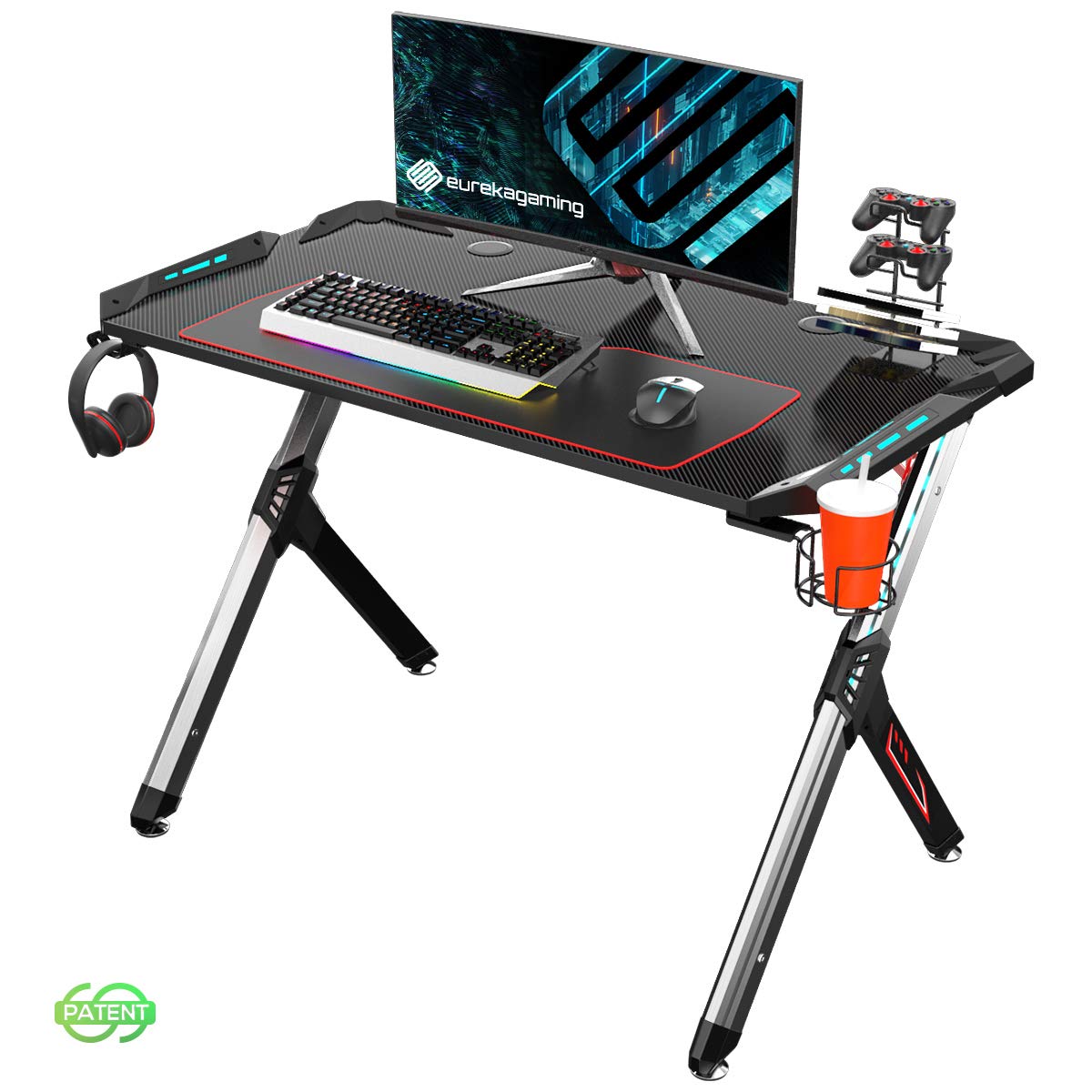 EUREKA ERGONOMIC Gaming Desk RGB Lighting R1S Gaming Table 44.5'' PC
