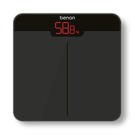 benon B2151 Digitale Personenwaage, 5kg-180kg - Schwarz-Grau & LED-Display, Sicherheitsglas & Hochpräzisions-Sensoren