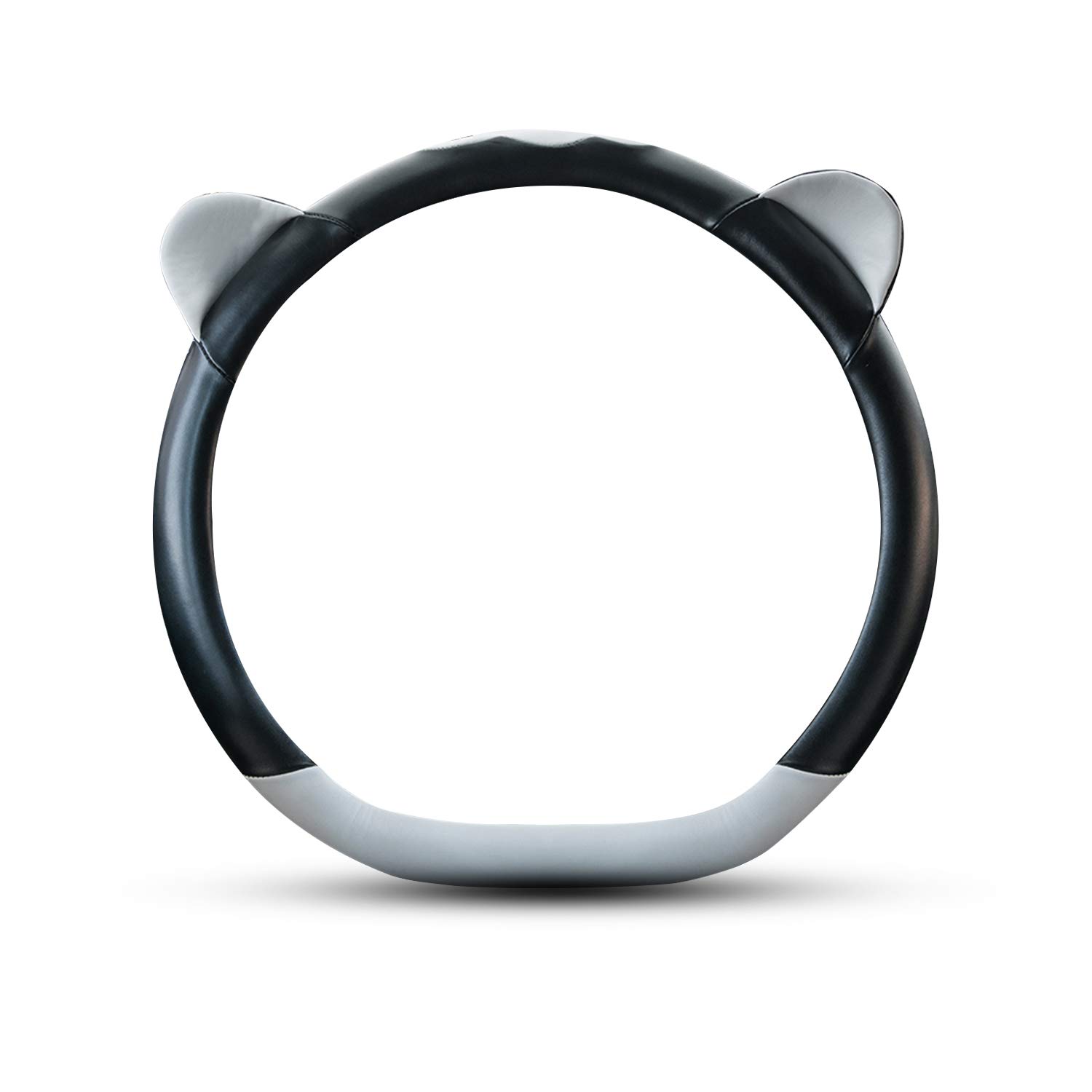 Ergocar Cartoon Cat Ears D-shape Car Steering Wheel Cover Non-slip Car Steering Wheel Protector Microfiber PU Leather Universal For D-Type Diameter 38cm(15") (Grey)
