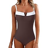 Herseas Women's V Wire One Piece Swimsuit Color Block Patchwork Bathing Suit