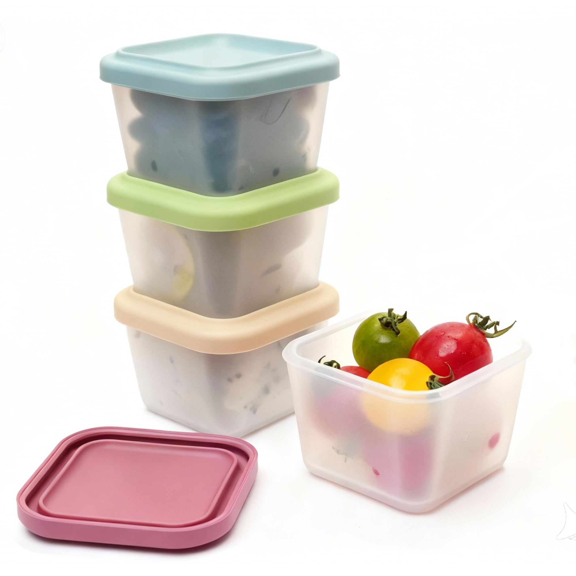 LGTLEBES Silicone Food Storage Containers with Lids 5 oz Reusable Small Snack Containers Bento Lunch Snack Pots for Adults & Kids Meal Prep Containers BPA Free 4 Pack Microwavable