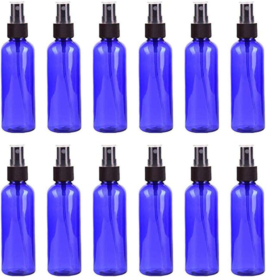 Moxiu 12PCS Mini Spray Bottles Blue Plastic Clear Sprayer with Atomizer Pumps Small Portable Spray Bottle for Travel Home
