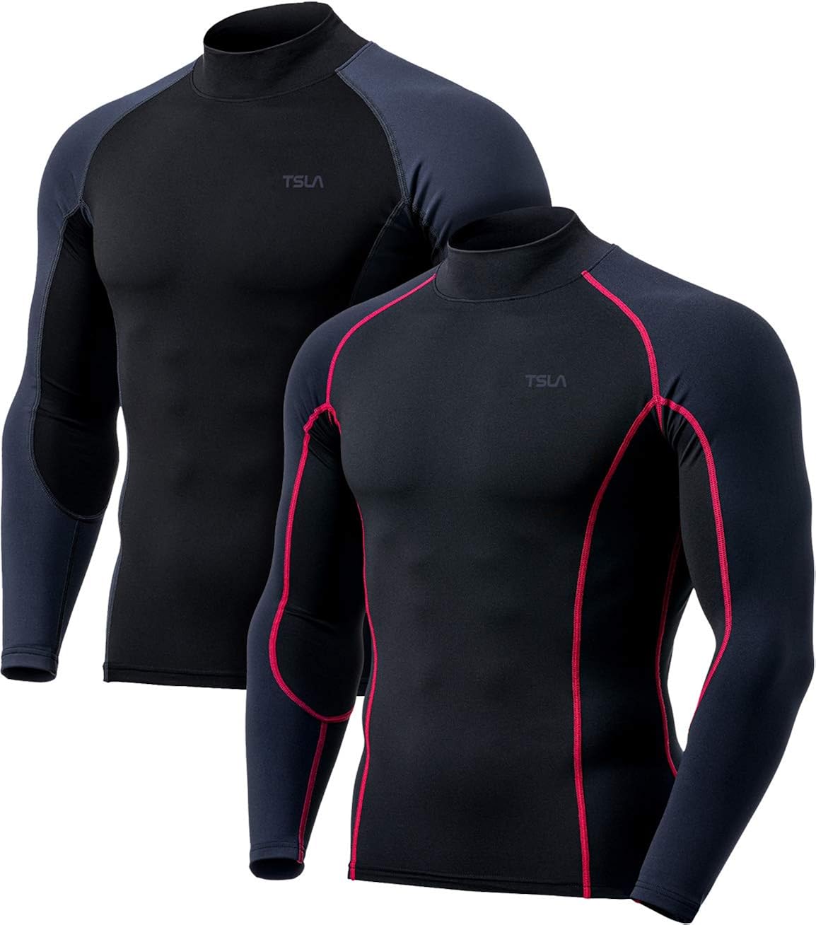 TSLA 1 or 2 Pack Men's Thermal Long Sleeve Compression Shirts, Mock/Turtleneck Winter Sports Running Base Layer Top: Clothing