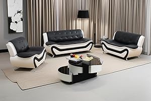 A Ainehome Sectional Sofa Sets, Living Room Furniture Sets Modern Faux Leather Sofa Couch 6-Seat Sofa for Living Room(C-Black/White, Sofa+Loveset+Chair)