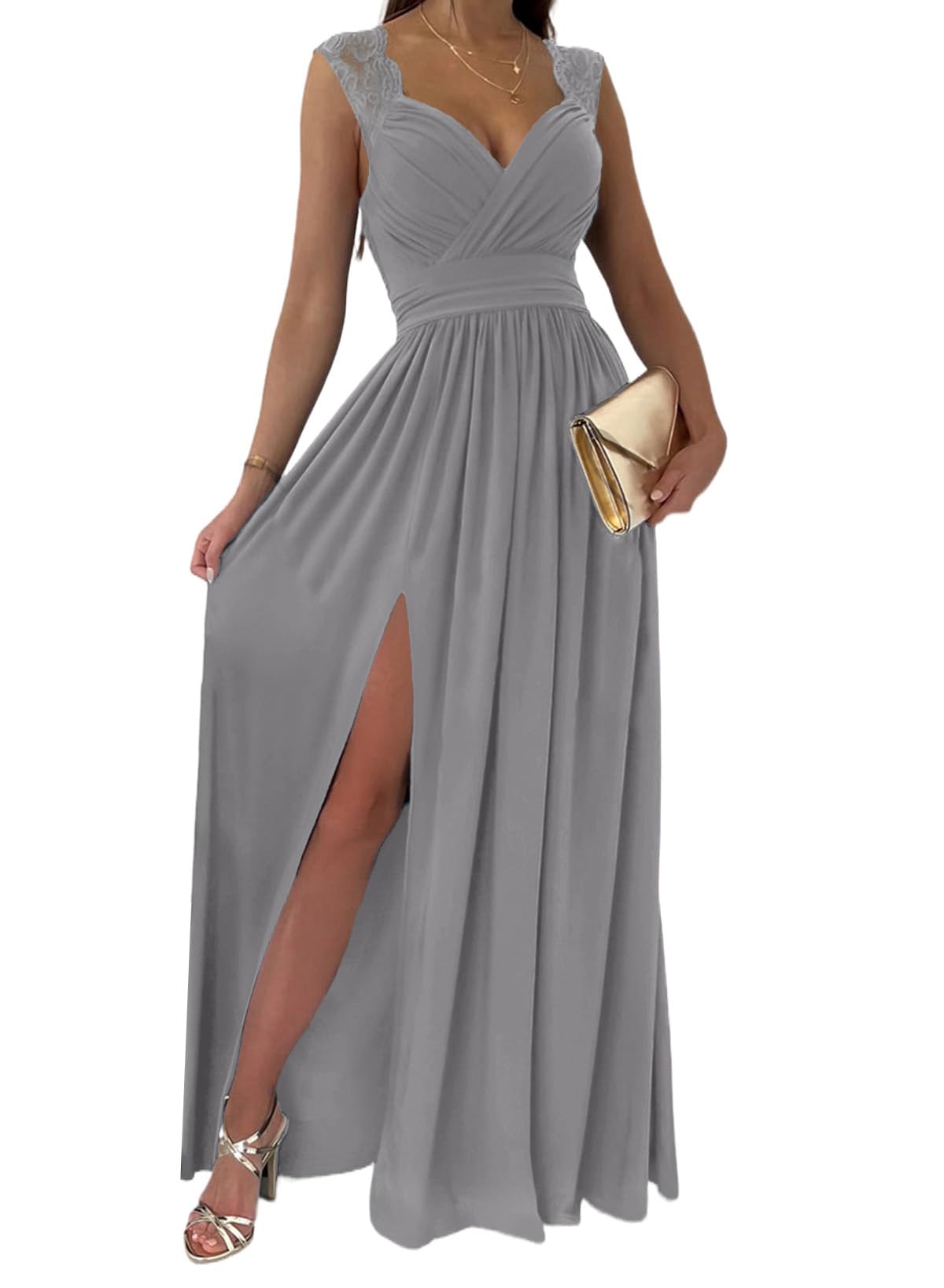 Dokotoo Womens Ladies Elegant Floor Length A Line Wrap Deep V Neck ...