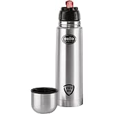 Cello Flipstyle Stainless Steel Vacuum Insulated Flask with Flip Lid | Leak Proof | Double Walled Silver Bottle for Home, Office, Travel (34oz, Silver)