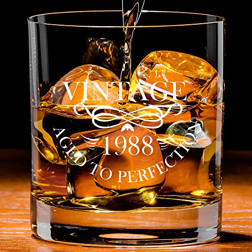 1988 30th Birthday Lowball Whiskey Glass for Men and Women - Vintage Aged To Perfection - Anniversary Gift Idea for Him, Her, Husband or Wife - 30 Year Old Presents for Mom, Dad - 11 oz Bourbon Scotch - Thumbnail 2