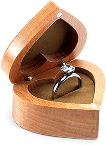 HONGY Caja de Anillo de Madera con Forma de corazón con ...