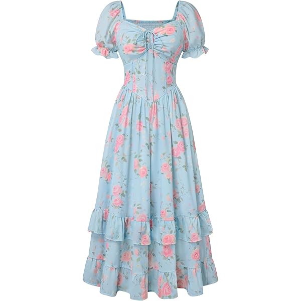 Scarlet Darkness Floral Dress for Women Summer Puff Sleeve Square Neck A  Line Flowy Wedding Guest Tea Party Dresses Yellow Floral S at Amazon  Women's Clothing store