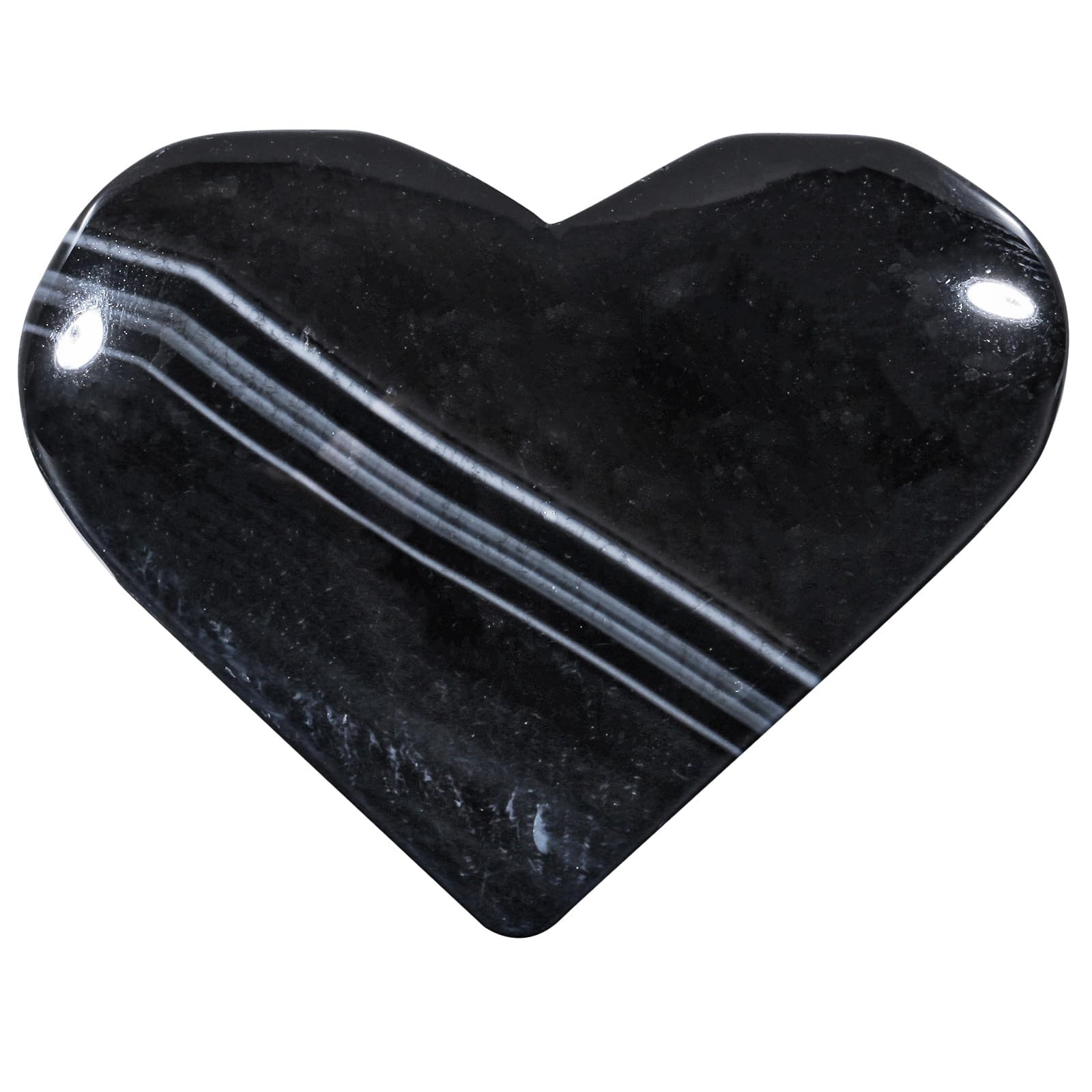 mookaitedecor 50-70mm Striped Black Agate Heart Shaped Crystal Stone Display Rock Black Love Heart Ornament Room Decor Tumble Palm Worry Stone, Reiki Healing Crystal Heart Gift for Women Men with Box