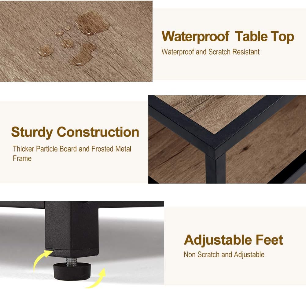 Linsy Home Industrial Side Table, 3-Tier End Table with Storage Shelf, Wood Look with Metal Frame, LS209J1-A: Kitchen & Dining