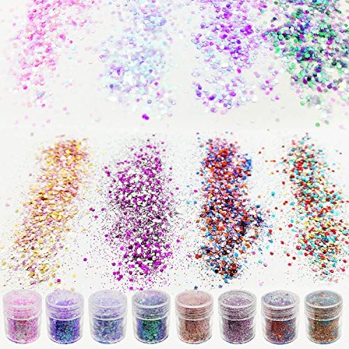 8 Boxes Flakes for Nails Glitter Dust Makeup Powder Chunky Sequins Flakes for Face Body, 80 Gram Nail Flakes Glitter Material for Art Embellishments (Style 2)