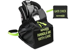 reperkid Car Seat Travel Bag for Airplane, Black and Green, 33" H x 18" W x 18" D, Fits Most Convertible, Booster and Infant Car Seats – Premium Waterproof Cover, Adjustable Shoulder Strap