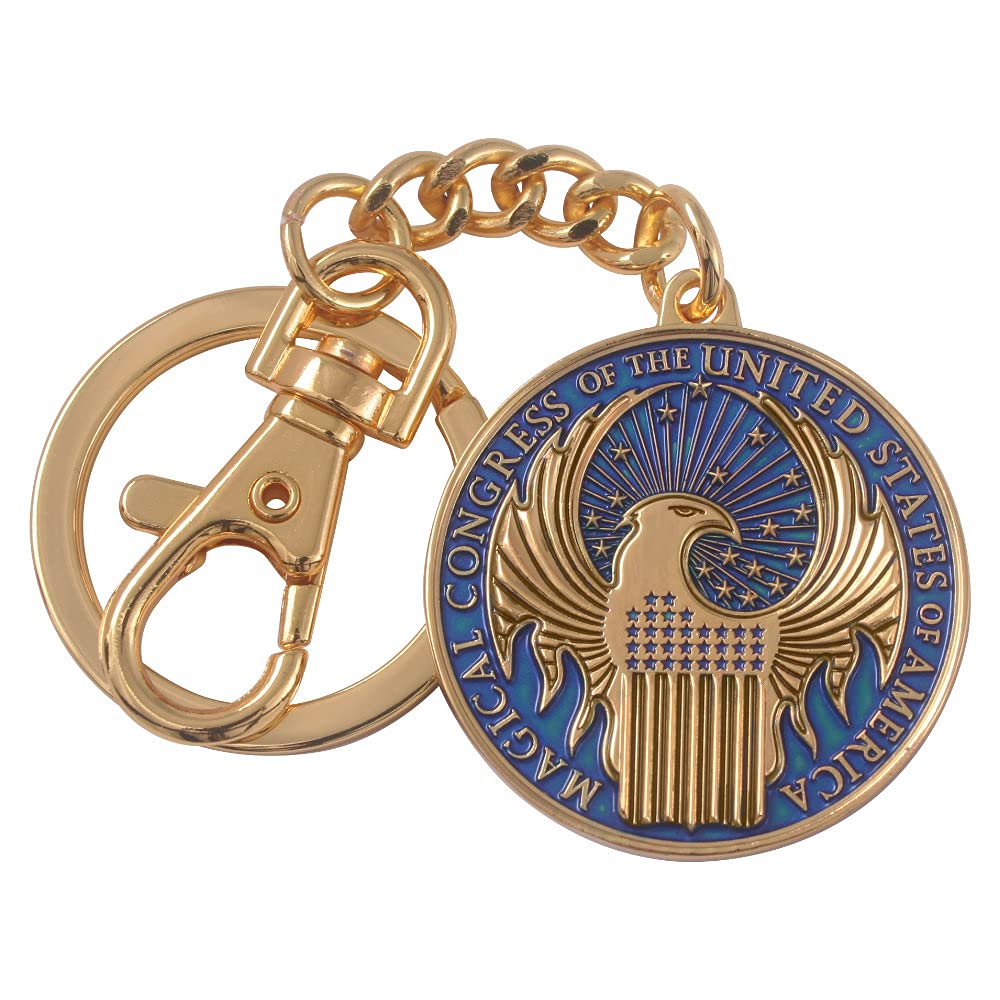 The Noble Collection Fantastic Beasts MACUSA Emblem Keychain - 1.5in (3.5cm) Finely Detailed Gold Enamelled Keychain - Officially Licensed Film Set Movie Props Gifts