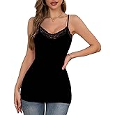 Crexomi Women's V Neck Lace Camisole Adjustable Spaghetti Strap Soft Cami Tunic Tank Tops