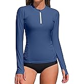 ATTRACO Women Rash Guard Long Sleeve Swimsuits UV UPF 50+ Zipper Swim Shirt Quick Dry Sun Shirts