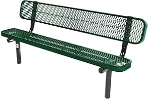COATEDOUTDOORFURNITURE Coated Outdoor Furniture Heavy-Duty Outdoor Bench Thermoplastic Coated, Expanded Metal, Commercial-Grade Seating, Made in America (Inground with Back, 6 Ft, Green)