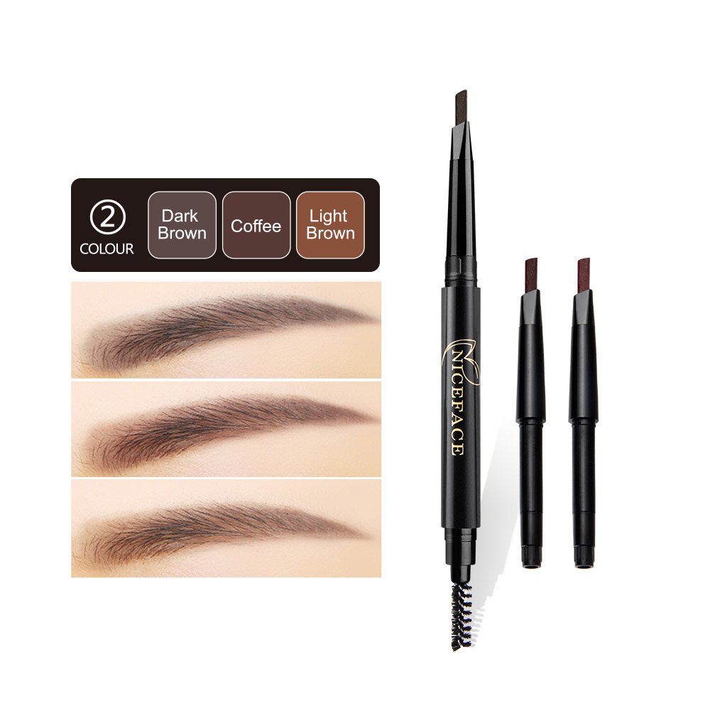 Eyebrow Pencil Waterproof Duo Ended Brow Pencil with 3 Colors Replaceable Double Headed Brow Brush,Black,Brown