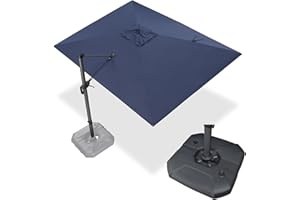 PURPLE LEAF 9' X 11.5' Cantilever Outdoor Rectangle Umbrella Patio Umbrella with Base Offset Umbrella with 360-degree Rotation for Garden Pool Deck Patio Navy Blue