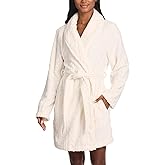 TAHARI Sculpted Plush Robes for Women Short, Fluffy Robe with Pockets and Waist Tie, Fuzzy Bathrobe, Womens Gifts