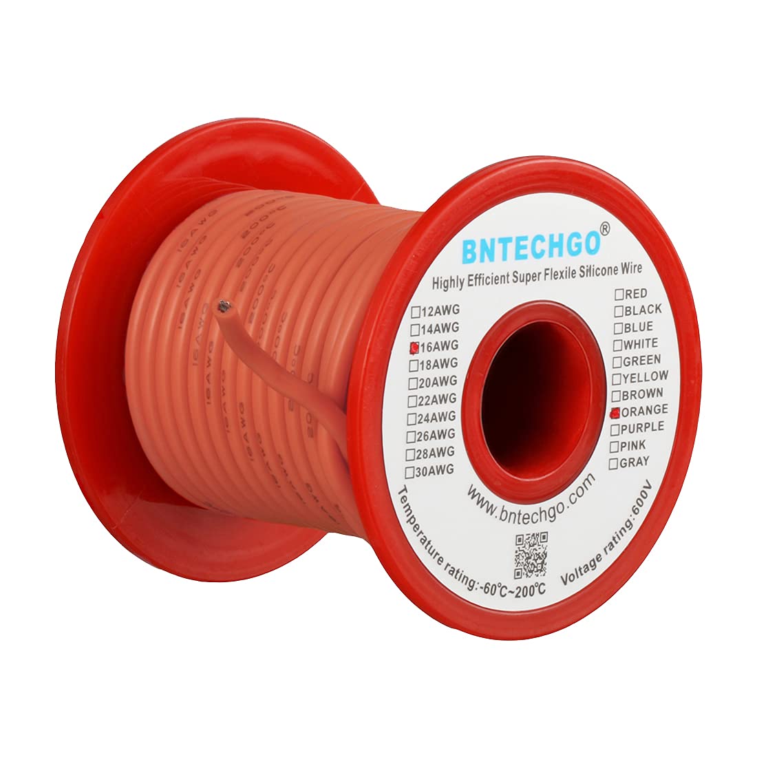 BNTECHGO 16 Gauge Silicone Wire Spool Orange 50 ft Ultra Flexible High Temp 200 deg C 600V 16AWG Silicone Rubber Wire 252 Strands of Tinned Copper Wire Stranded Wire for Model Low Impedance