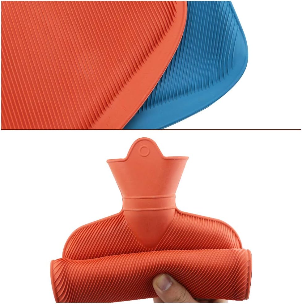 WTSHOP 2 pack Premium Simple Rubber 2L Hot Water Bag(an orange one and a blue one),Great for Pain Relief,Hot and Cold Therapy,Natural Rubber BPA FREE-Durable Hot Water Bottle: Health & Personal Care