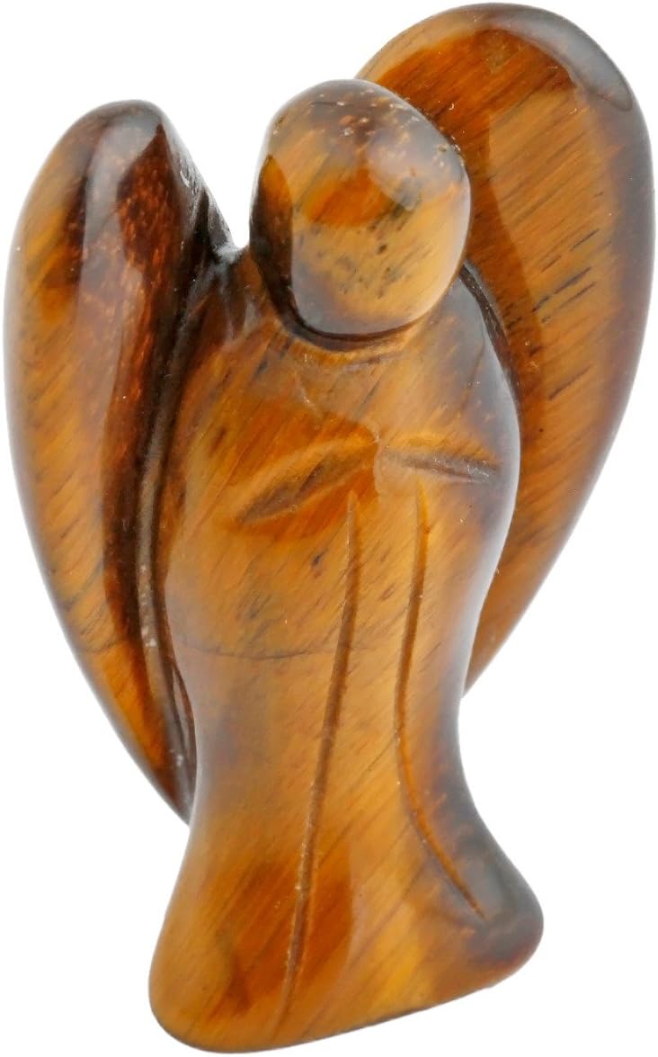rockcloud Healing Crystals Puff Heart & Guardian Angel Figurine Carved Worry Stone Chakra Reiki Balancing Set, Tiger's Eye & Black Obsidian: Home & Kitchen