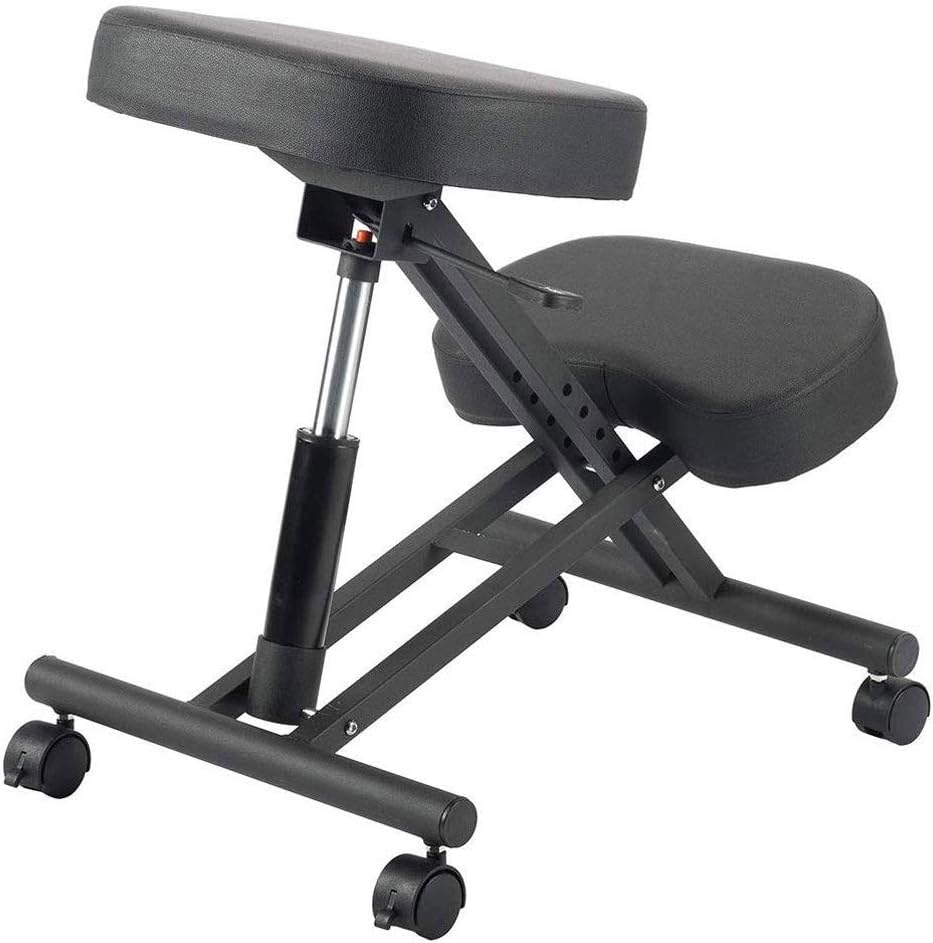 XIN Ergonomic Kneeling Chair Height Adjustable Orthopedic Posture Stool Neck Pain & Spine Tension Relief Kneel Seat Office Balance Massage Chair (Color : Black)