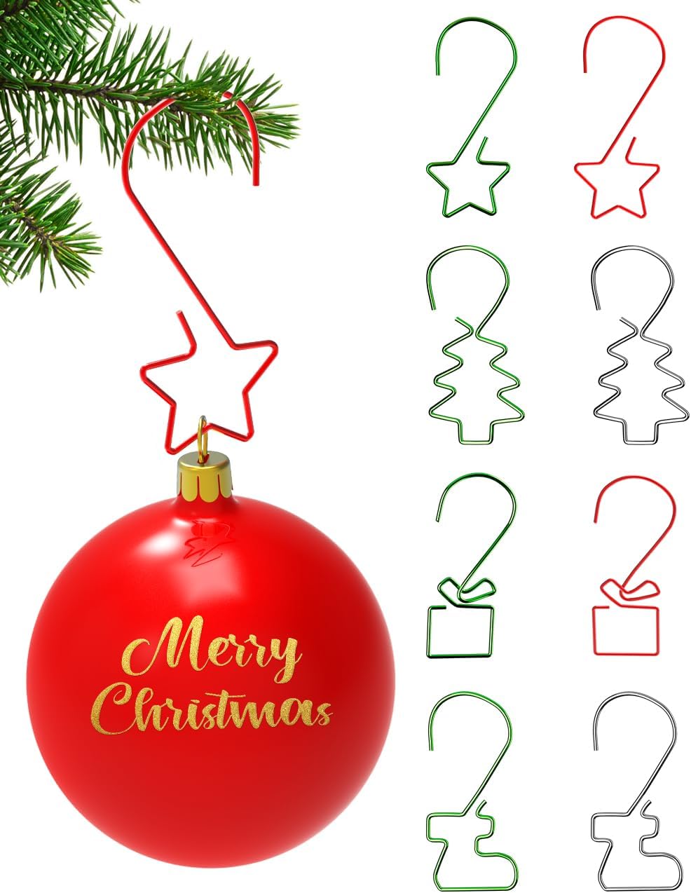 Ornament Hooks - TOYPOPOR 160Packs 8 Styles Christmas Ornament Hooks, Including Unique Stars, Christmas Tree, Gift Box,Christmas Stocking, Brand New Designed Christmas Tree Ornament Hangers for 2023 Decoration
