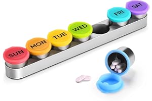 EIVENNKO Weekly Metal Pill Case 7 Day, Stainless Steel Pill Box Organizer for Travel, Waterproof Medicine Container, Portable Daliy Pill Holder for Vitamins Fish Oils (Small)