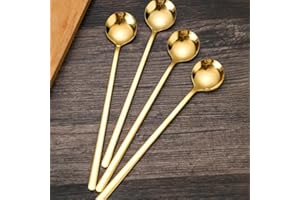 4pcs Stainless Steel Long Handle Spoons, Golden Coffee Stirring Scoops Teaspoons with Long Handle, Elegant Party Utensils, Ki