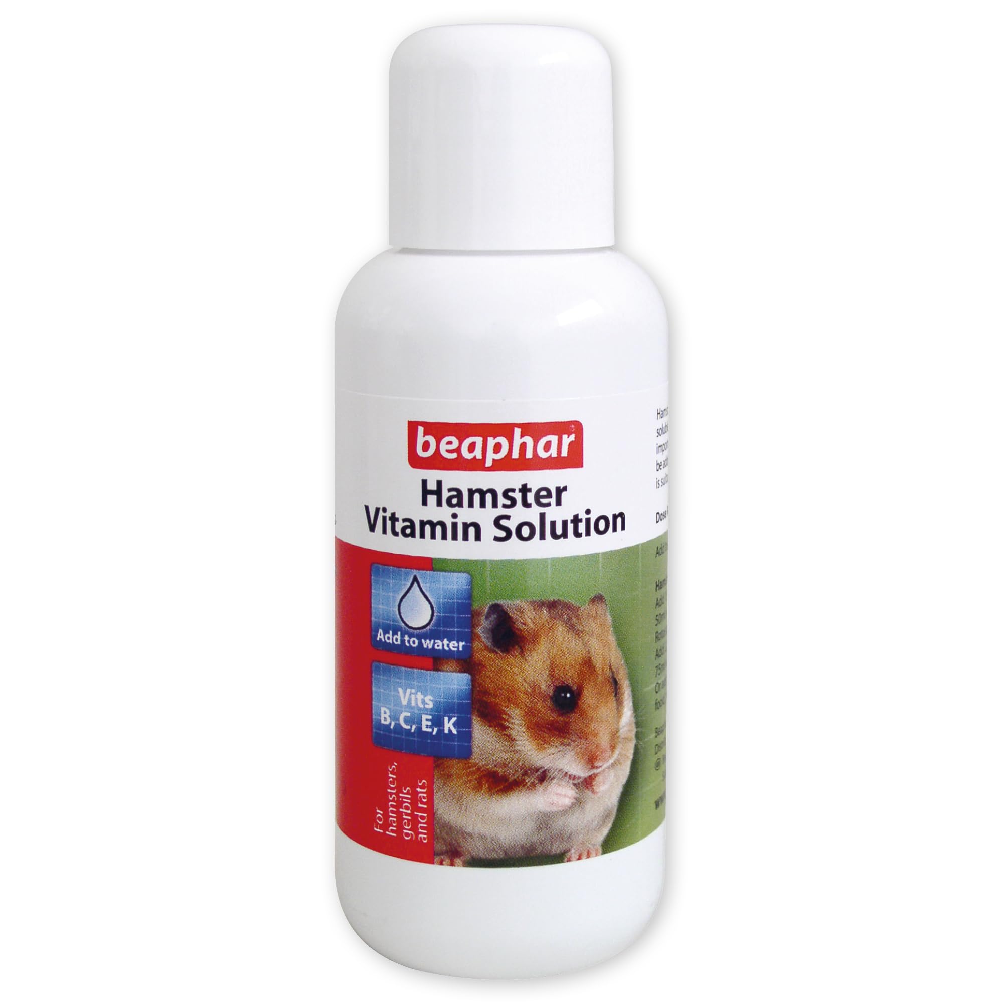 Beaphar - Hamster Vitamin Solution - Supports Optimum Health - Contains Vitamins B, C, E and K - Easy-to-use liquid, Add to Drinking Water or Food - Suitable for Hamsters, Gerbils and Rats - 75ml