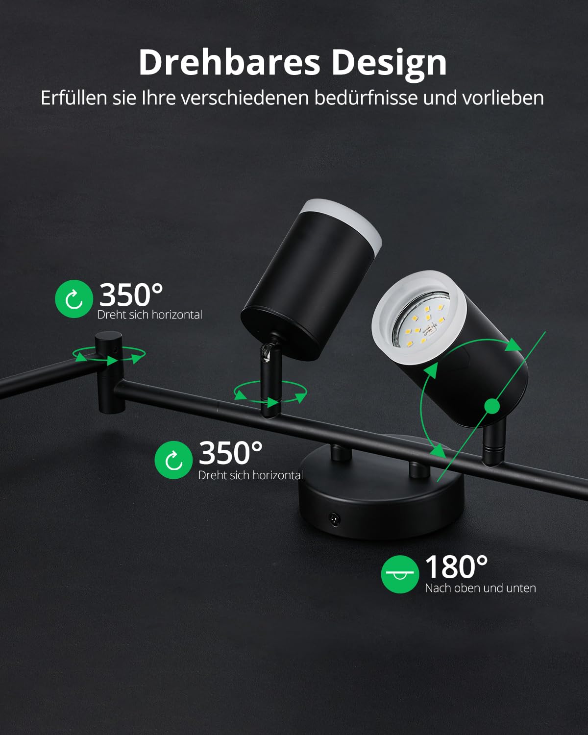Bojim Deckenstrahler LED 6 Flammig Spot Wohnzimmer Schwarz Präzise Kräftige Beleuchtung, Deckenleuchte Schwenkbar Deckenlampe GU10 Modern Lampen Wohnzimmerlampe Küchenlampe Bürolampe,Ohne Leuchtmittel 2
