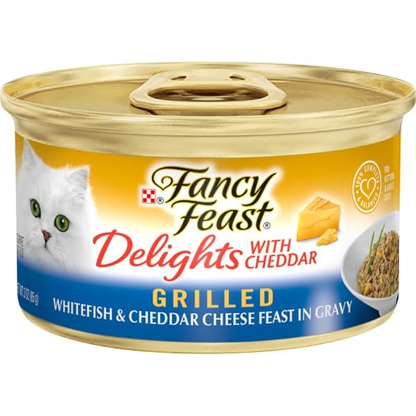 FANCY FEAST DELIGHTS GRILLED WHITEFISH & CHEDDAR CHEESE FEAST IN GRAVY CANNED CAT FOOD 3 OUNCE (PACK OF 12)