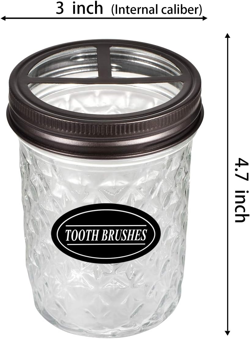 Amolliar Mason Jar Toothbrush Holder- Rustproof Stainless Steel - Holds 2 Toothbrushes and Toothpaste,with Chalkboard Labels - Farmhouse Décor Bathroom Countertop and Vanity Storage Organizer,Bronze: Home & Kitchen