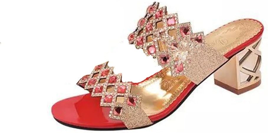VEMOW Sandals for Women Girls Ladies 2018 Spring Summer New UK Sexy Bohemia Beach Home Party Club Red Blue Gold Fashion Big Rhinestone High Heel Sandals Ladies Beach Sandal
