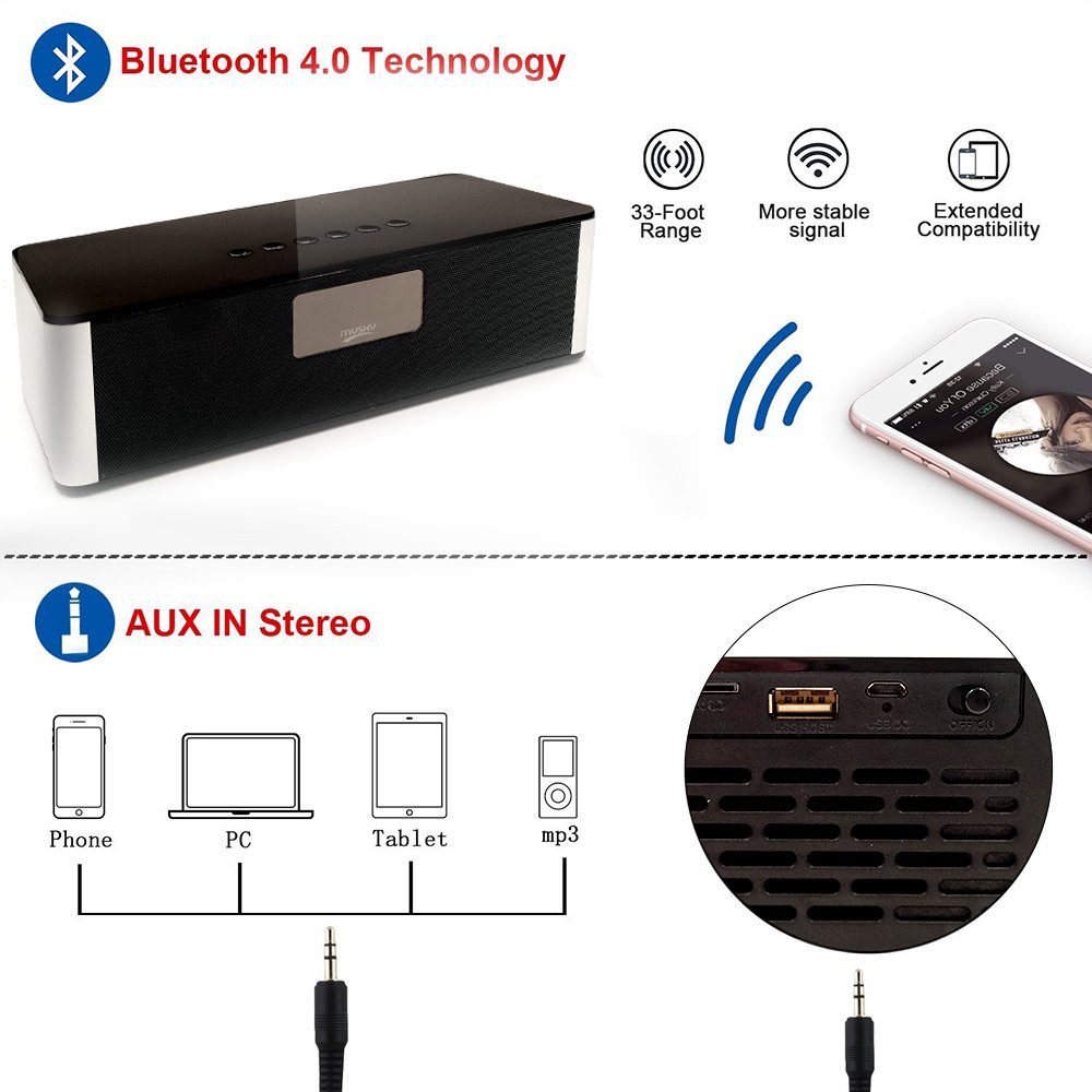 Wireless Bluetooth Speakers,XPLUS All-in-1 Portable HIFI V4.0 Wireless Bluetooth Speakers with Alarm Clock, Hands-Free Speakerphone with Mic, Support TF Card for Smartphones and All Audio Enabled Devices