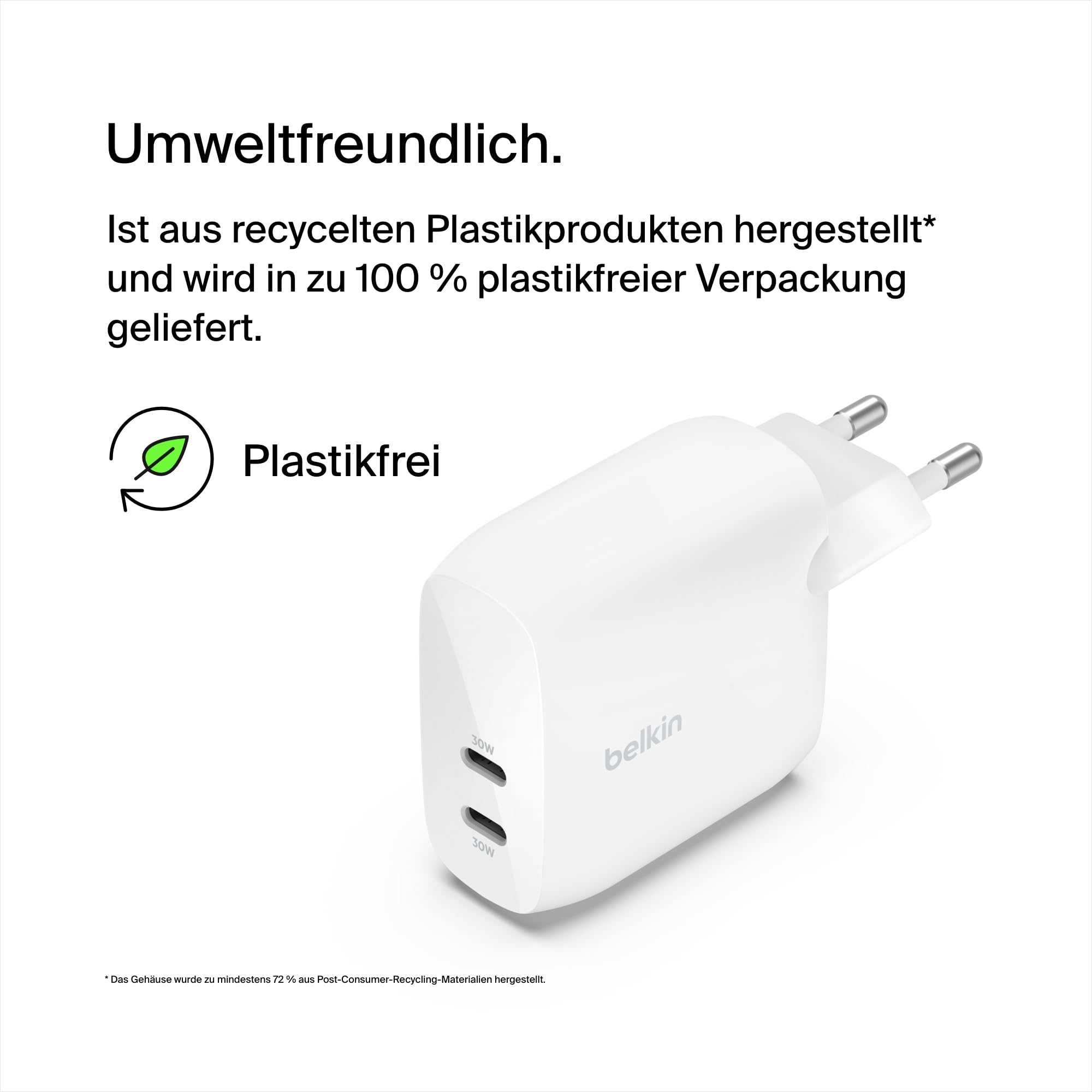 Belkin BoostCharge USB-C PD-Ladegerät mit 2 Anschlüssen und PPS, 60 W für Apple iPhone 17/16/15, iPad, Samsung Galaxy, Google Pixel, kompatibel mit USB-C/Lightning-Kabel und USB-C/USB-C-Kabel – Weiß 5