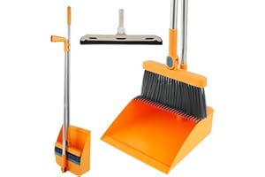 Broom and Dustpan Set for Home, 180° Rotating Broom Combo, Stand Up Dust Pans with Long Handle, Broom and Dustpan Combo Set f